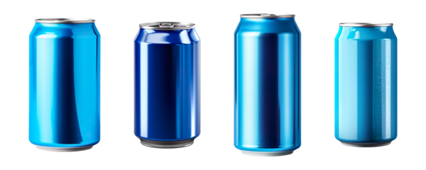Collection set of blue soda can isolated on transparent background