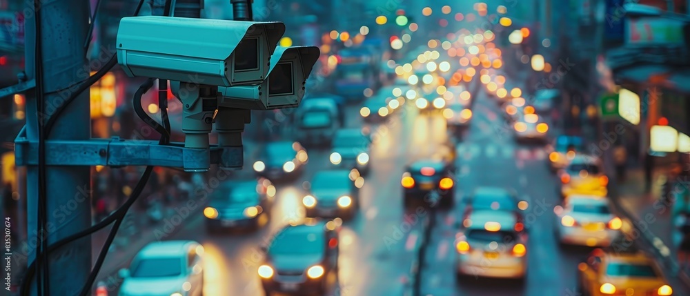 Aufkleber modern technology concept: implementing an ai - enhanced public surveillance system in a smart city