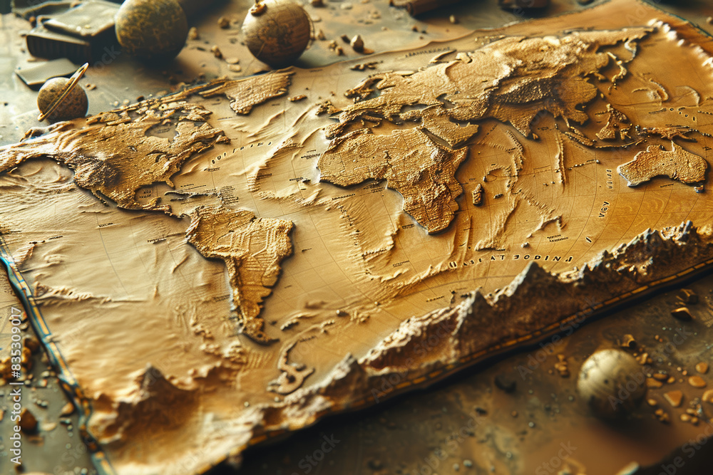 Poster an ancient map displaying continents and lands not known to be discovered at that time. concept of l