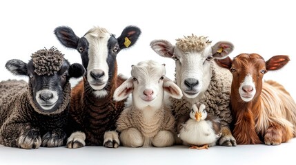 Cute farm animals together with a duckling