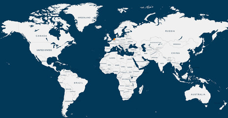 Netherlands map.Geographical map of Netherlands with world map highlighted.