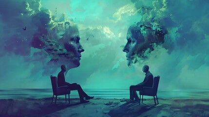 Surreal Meeting with Cloud Faces