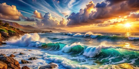 Breathtaking landscape sea and waves background 169 widescreen backdrop wallpapers, sea, waves, ocean, scenery, nature, horizon, serene, tranquil, blue, water, marine, peaceful, stunning