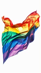 Fototapeta premium Dynamic pop art graphic of an LGBTQ rainbow flag, full of life and color, prominently isolated on a white backdrop,