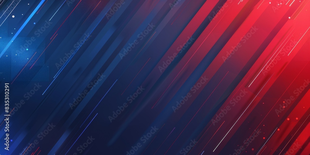 Poster blue and red vector background with lines, stripes, dots and shapes in the modern style for presenta