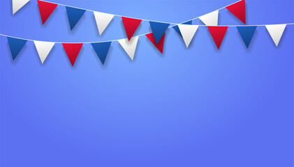 Obraz premium Flag garland vector background. Party decorations in red, blue and white colors