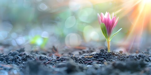 Symbolism of Growth and New Beginnings: Seedling Emerging from Soil. Concept Seedling, Growth, New Beginnings, Symbolism, Soil
