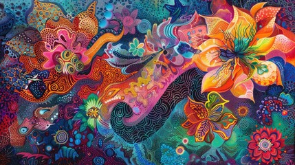 Intricate patterns embracing a riot of colors in a visually striking and harmonious composition.