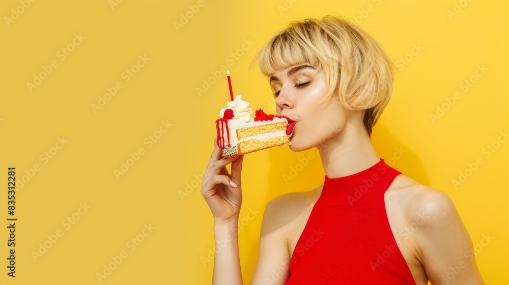 Canvas Prints The Woman Eating Cake