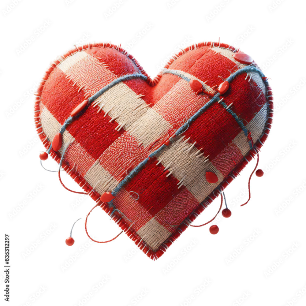 Poster 3d 2d heart element with checkered texture and strings festa junina de são joão for composition