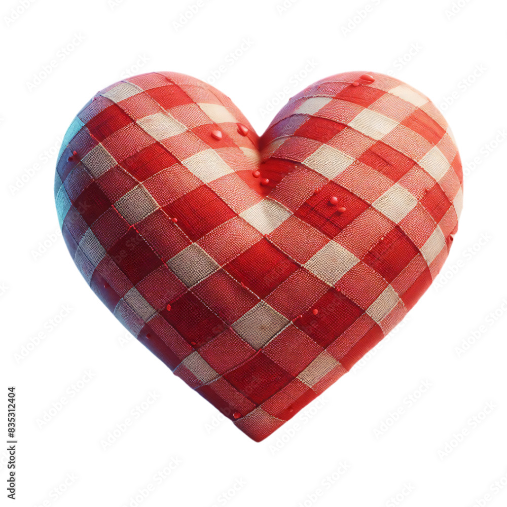 Poster 3d 2d heart element with checkered texture and strings festa junina de são joão for composition