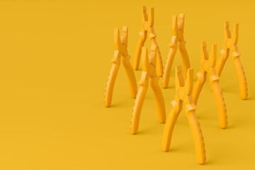 Set of monochrome hand tool pliers for repair and installation on