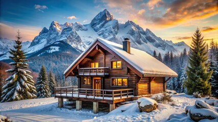 Cozy chalet nestled in the mountains overlooking a scenic view , mountain, cabin, wood, nature,...