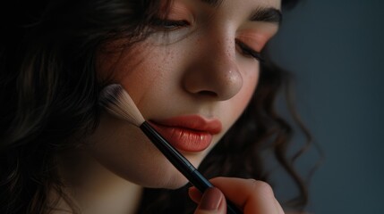 Obraz premium The woman with makeup brush