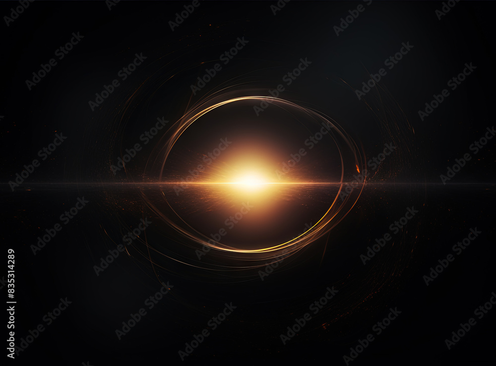 Poster Light flare in the dark space. Abstract background with shiny lens glare effect.