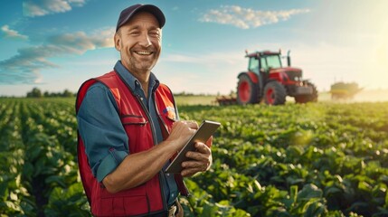 The smiling farmer with tablet