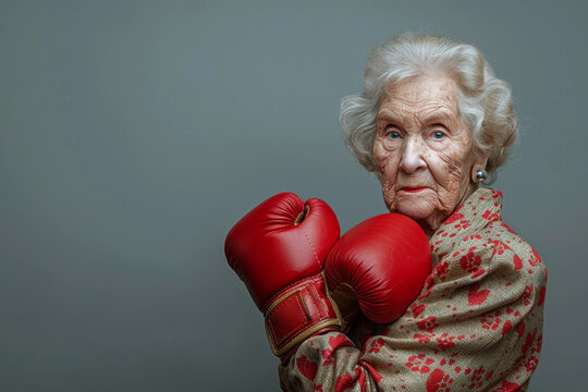 Old senior woman with boxing gloves