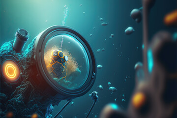 Scientific device for medical research in laboratory. Abstract microscope composition.