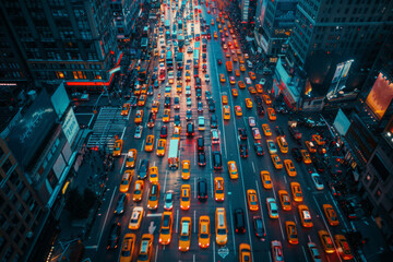 traffic jam in the city on the road from a bird's eye view
