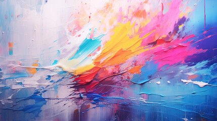 Mixing paints with gradient vivid colors. Painting with a thick layer of paint with a brush stroke. 3D colorful paint background. Liquid artwork. Illustration for banner, poster, cover or brochure.