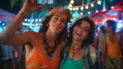 Fototapeta premium The friends enjoying festival selfie