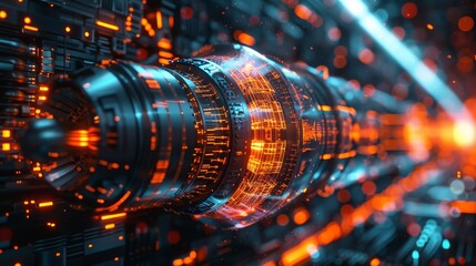 Modern Technology Concept : 3D illustration futuristic jet engine technology background. Engineering and technology.