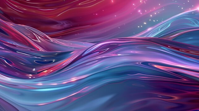 Smooth, flowing waves in an animated loop, featuring a bright, sparkling color palette of lilac, crimson, and blue. The fluid motion and vibrant hues create an energetic and festive atmosphere 