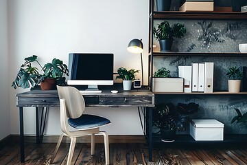 home interior with workplace 