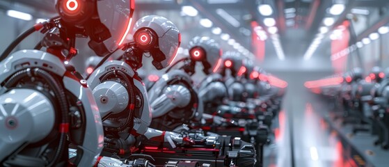 Fototapeta premium Modern Technology Concept : Futuristic and efficient assembly line captured in soft overhead lighting