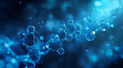 Blue molecule structure illustration with atoms connected by bonds