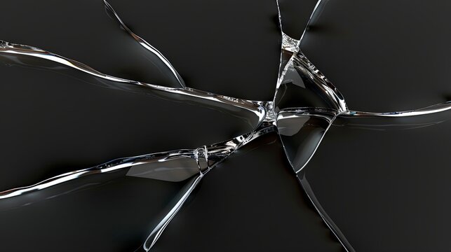 Broken glass on a dark background. After the impact, the glass surface has cracks diverging from the point of impact or bullet hit. The concept of destruction, vulnerability and fragility of existence