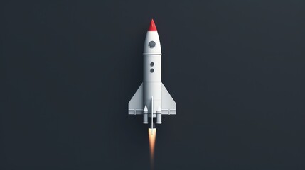 Simple minimalist design with a single, white rocket ship on a clean, dark background Elegant and modern
