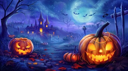 Obraz premium Outdoor Halloween background with a pumpkin.