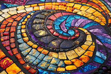 Fototapeta premium A paisley pattern, in the style of mosaic tiles, adds a geometric and textural element to the design. Broken glass effect