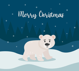 Holiday concept. Bear in the North. Portrait of a bear. Happy Holidays. Greeting concept. Ideal for print, postcard or label. New Year card. Vector illustration.