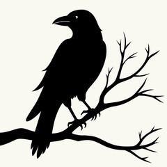 Crow setting on a branch vector silhouette
