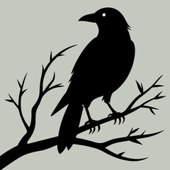 Crow setting on a branch vector silhouette