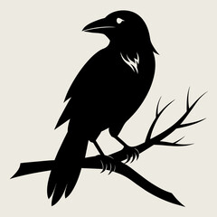 Crow setting on a branch vector silhouette