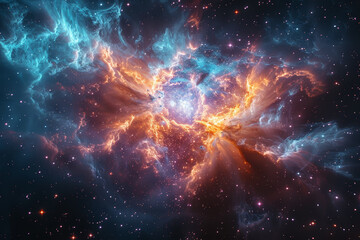 Naklejka premium The ghostly remnants of a supernova explosion, a glowing nebula bearing witness to the death throes of a massive star. Concept of stellar destruction. Generative Ai.