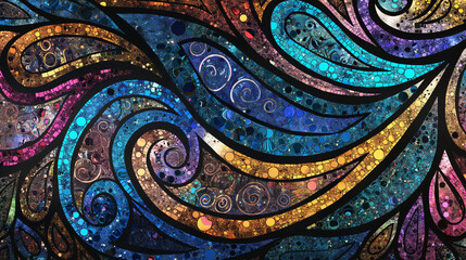 Obraz premium A paisley pattern, in the style of mosaic tiles, adds a geometric and textural element to the design. Broken glass effect