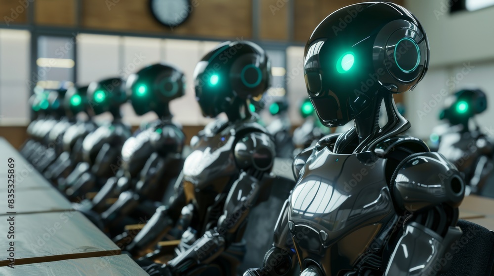 Poster the row of futuristic robots