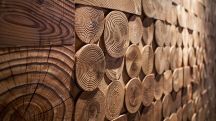 Annual ring pattern on natural wood wall tiles