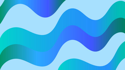 Abstract background with green and blue gradient wavy lines flowing horizontally across a light blue backdrop