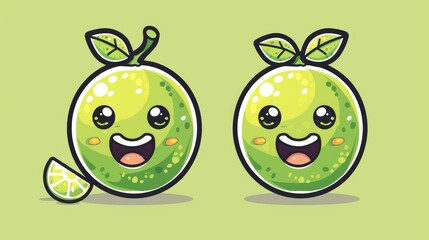 Obraz premium Cute Lime Cartoon with an Expression of Amazement for T shirt Sticker and Logo Design