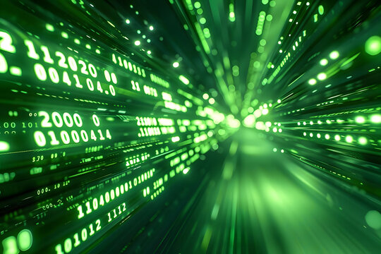 vibrant neon green binary code streaming rapidly. conveys rapid technological advancement in the 21st century. generative ai