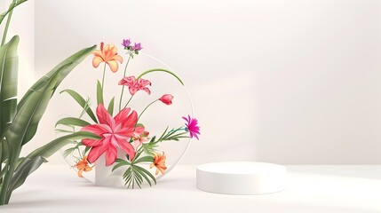 Vibrant Floral Bouquet Arrangement in Decorative Vase on White Background