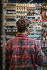 Obraz premium Electrical engineer programming for automation equipment