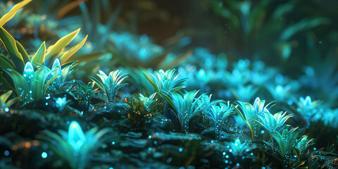 Bioluminescent Garden: A garden filled with bioluminescent plants that glow in the dark, creating a surreal and ethereal atmosphere