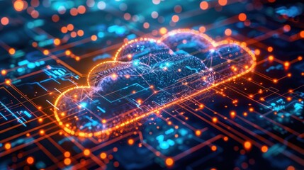 An illustrated cloud formed from sparkling dots, signifying the cloud computing technology