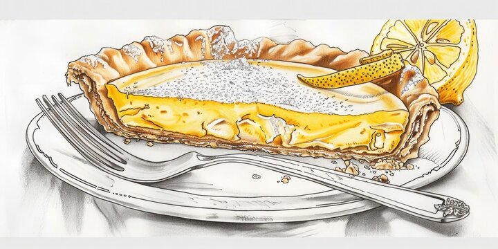 lemon tart slice on plate with fork clip art preview